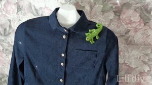 Брошь ???хамелеон ???вязаная крючком.