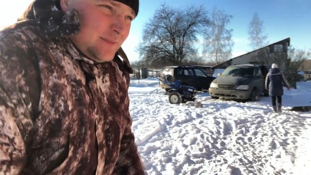 №0044 Заводим дизельный мотоблок зимой! Чистка снега тяжелым дизельным мотоблоком скаут.