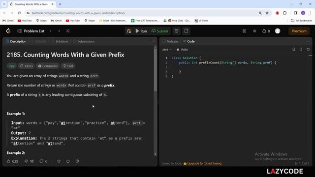 LeetCode in Java | Problem Solving in Arrays : Easy Question | Counting Words With a Given Prefix