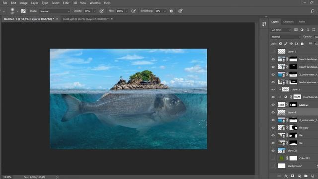Photoshop Manipulation Fishy island Tutorial смотреть онлайн