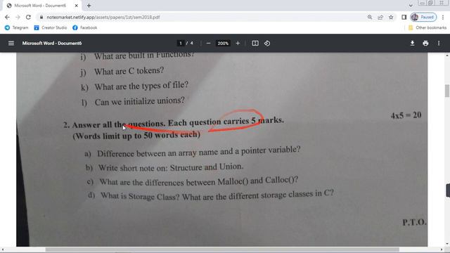 Bca 1st semester C Language Questions paper Examination 2022 ।।