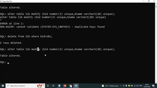 UNIQUE PRIMARY KEY FOREIGN KEY Constraints-ORACLE 19C SQL & PL/SQL Full Course in Telugu-Lesson-14