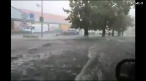 Град в Польше сегодня сильнешый шторм и гроза в Гожув-Велькопольском