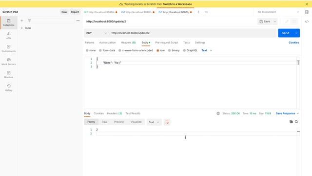 Golang | crud operation in golang with rest api example Only Update ( update ) PUT Method