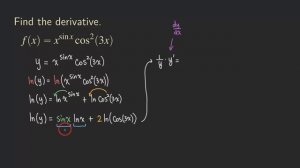 Logarithmic Differentiation of x^(sin x)cos^2(3x) | Derivative | Calculus | Glass of Numbers