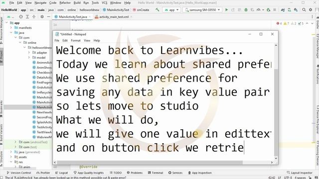 Android Studio Tutorial: Shared Preferences in Android with Example | #learnvibes #androiddeveloper