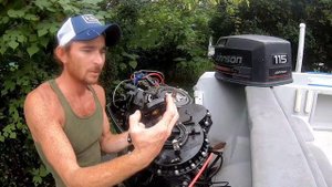 BOAT MOTOR * 95 Johnson 115 outboard * optical ignition stator removal.