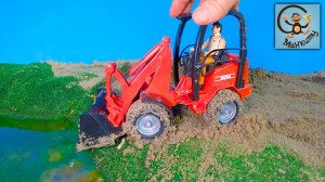 Машинки игрушки строят дом - Бульдозер, Грузовик, Экскаватор и Погрузчик.