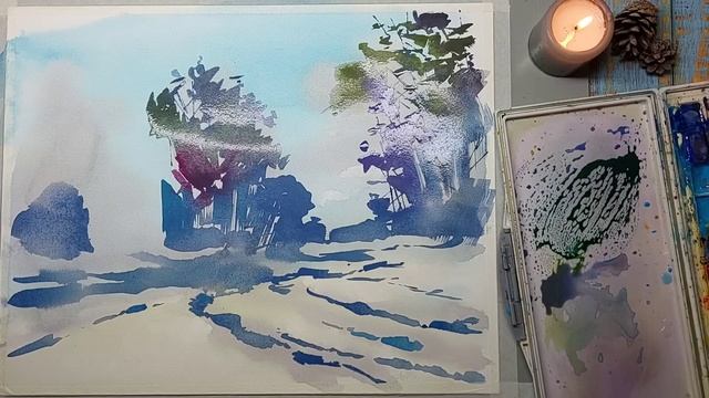 Морозный день, легко рисуем и отвечаем на ваши вопросы про акварель смотреть онлайн