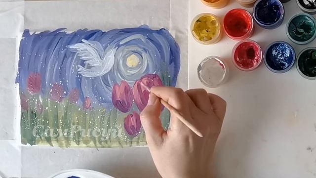 Рисунок 9 мая День Победы. Открытка на 9 мая. Голубь мира. Поэтапно гуашью