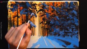 Acrylic Landscape Painting in Time Lapse - Winter Forest / Easy Art / Зимний пейзаж акрилом Живопис