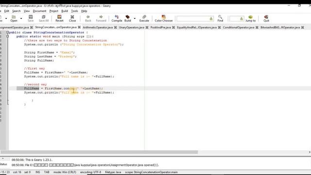Assignment Operator,String Concatenation Operator & Arithmetic Operator
