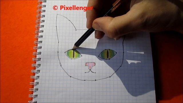Рисунок карандашами Котик Как нарисовать в тетради в клетку How to Draw Cat for Kids