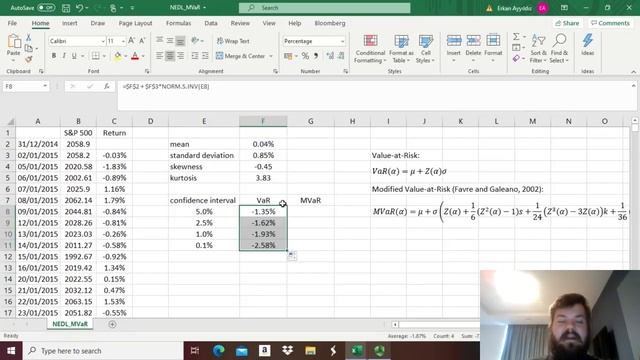 Modified Value-at-Risk (MVaR) - estimating losses under non-normality (Excel) (SUB)
