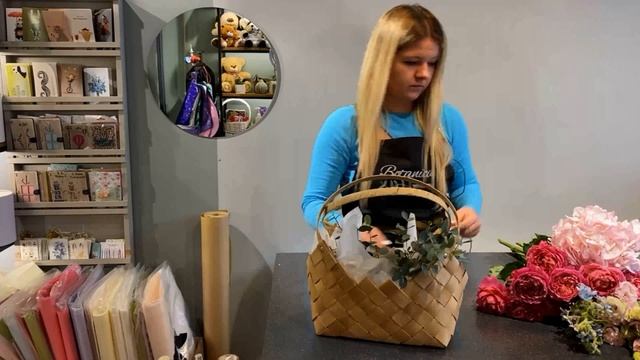 Работа с оазисом. Корзина с цветами