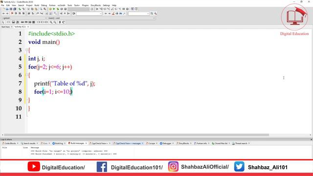 Activity 4.2 |C Program to print tables 2,3,4,5 and 6|10th Computer |Chapter # 4|@DigitalEducation1