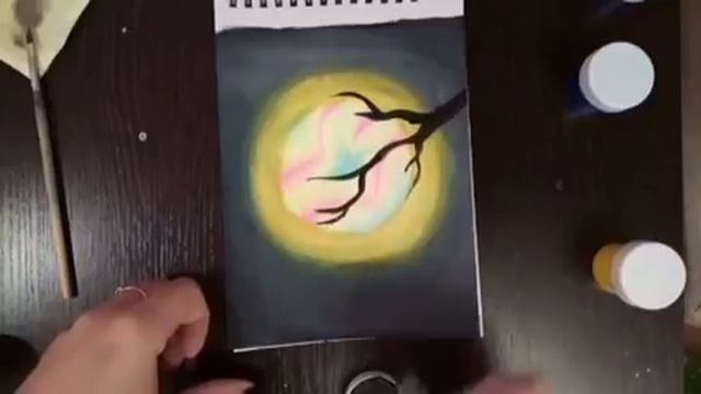 Рисунок для начинающих "кот на дереве" (гуашь) | How to draw a cat on a tree смотреть онлайн