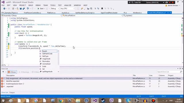 Уроки по Unity - движущиеся платформы, Transform.Translate смотреть онлайн