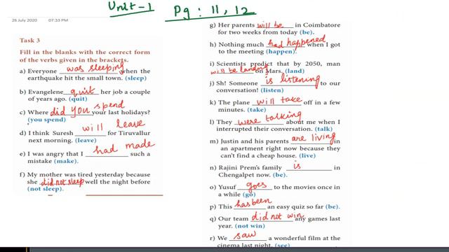 12th English | Unit 1 - BookBack Exercises (Part 2) | Tenses | Unit 1