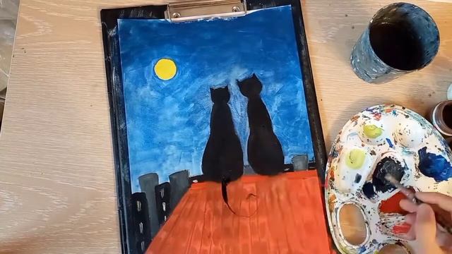 Рисуем гуашью котов на крыше просто смотреть онлайн