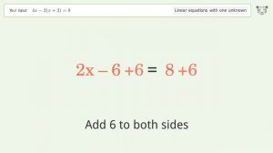 Linear equation with one unknown: Solve 4x-2(x+3)=8 step-by-step solution