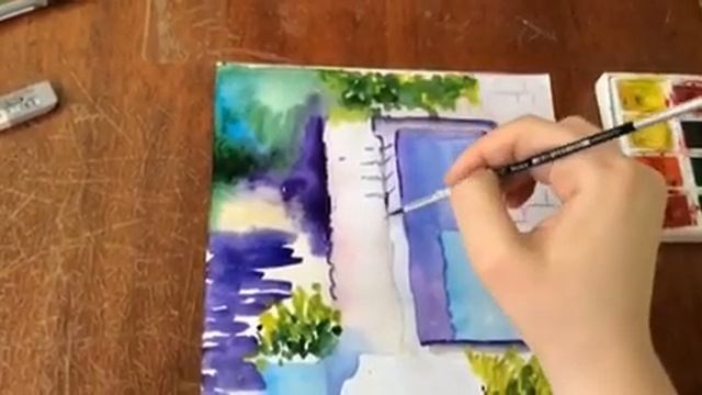 Nastyenaart видеоурок Солнечный дворик, акварель
