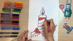 Детские новогодние рисунки. Легкие новогодние рисунки. Свеча рисунок. Как нарисовать свечу.