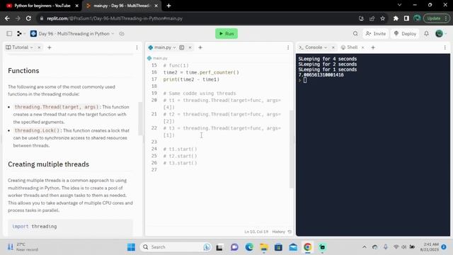 2023 | python for beginners | Multithreading in Python | Day 96