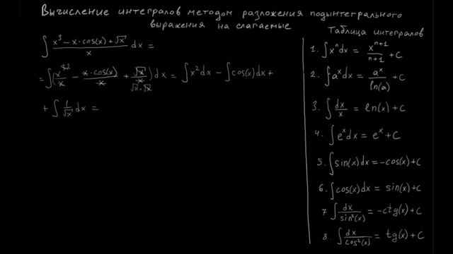 Интегралы: метод разложения. Пример 1 смотреть онлайн