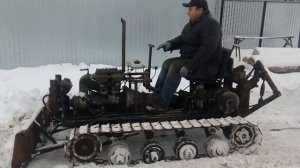 самодельный гусеничный мини трактор с механизмом поворота из карзины сцепления MINI DOZER
