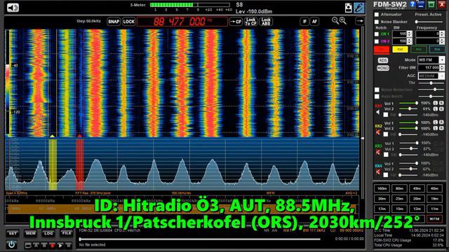 13.06.2024 21:02UTC, [Es], Hitradio Ö3, Австрия, 88.5МГц, 2030км