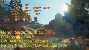 Honor Magic book 15_AMD Ryzen 5500U + AMD Radeon Graphics (low settings 720p  in 32 games)