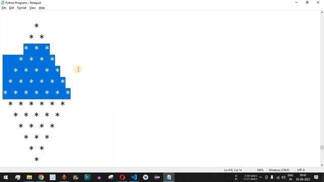 Python Program #42 - Print Diamond Shape Star Pattern in Python
