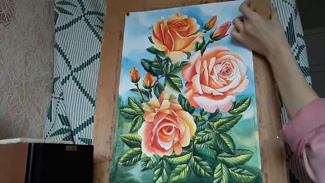 Персиковые розы. Урок рисования 3. Акварель / Peach roses. Drawing lesson 3. Watercolor.