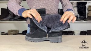 Унты России - полусапоги мужские натуральные черные замшевые с замком, литая подошва, код 30007