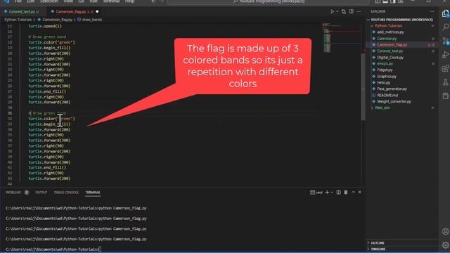 Drawing the Cameroon Flag with Python