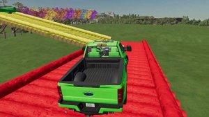 TRANSPORTING FORD 4X4 COLORED PICKUP WITH MERCEDES BIG TRUCK Farming Simulator 22