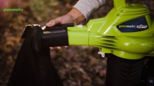 Аккумуляторный садовый воздуходув-пылесос Greenworks GD40BV, 40V