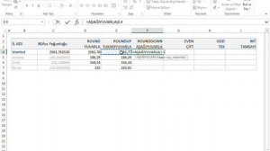 EXCEL Yuvarlama Fonksiyonları