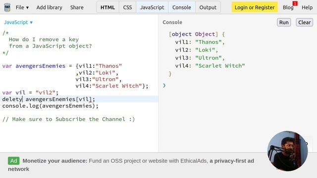How do I remove a key from a JavaScript object? | JavaScript Interview Questions for Freshers