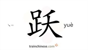 跃 (yuè) jump; spring; skip; bounce; to leap, bump; capriole; skit