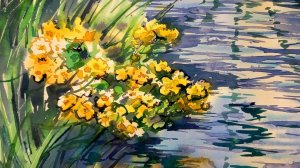 Калужница болотная, рисуем акварелью