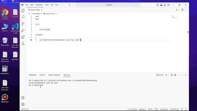 lesson16|Exception handling in python|Try and except block.#programming #coding #exceptionhandling