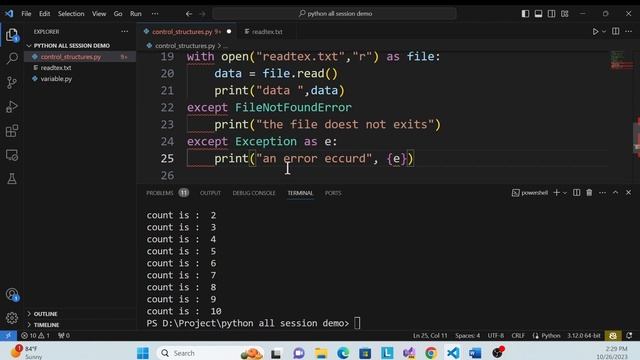 Python | Conditional Statements | Loops | Exception Handling