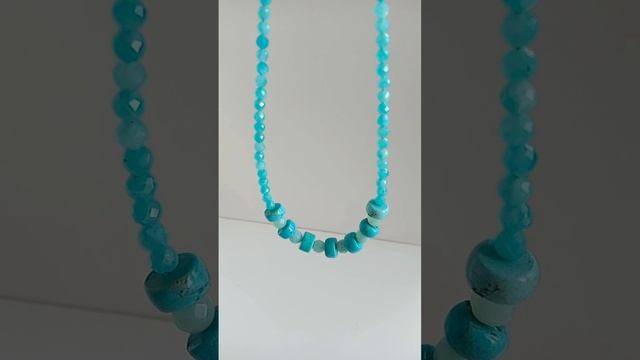 Faceted Amazonite blue beads with  Natural turquoise pendant jewelry set Unique Gifts for Women 03