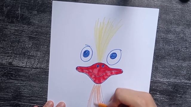 Страус цветными карандашами и фломастерами/Простой рисунок карандашами #МК смотреть онлайн