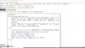 #pythonprogramming #IP class XI Finding sum of two numbers| Input() function in python.