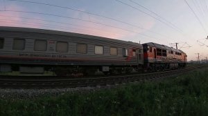 Вагон-дефектоскоп ВД-1МТ5К впереди Тепловоза ТЭП70-0344