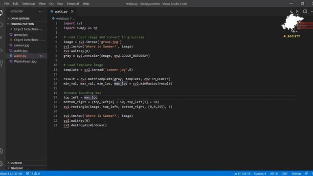 Mini Project of Template matching using OpenCV | AI SOCIETY | Sameer Nigam