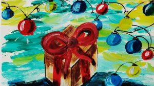 Как нарисовать подарок. Рисуем новогодний рисунок. Рисуем гирлянду. Правополушарное рисование.